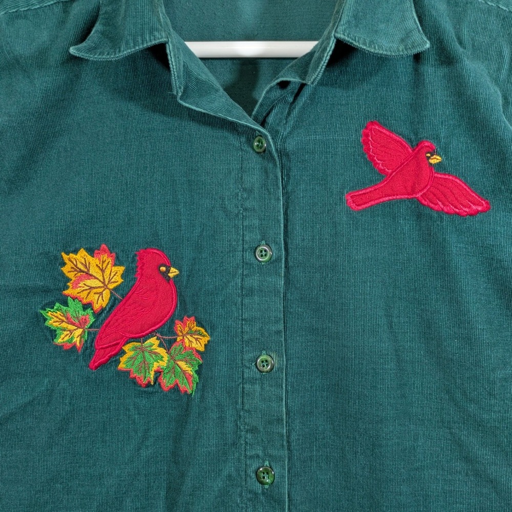 Bonworth Womens Corduroy Long Sleeve Shirt Green Embroidered Cardinals Size XL - Picture 3 of 8